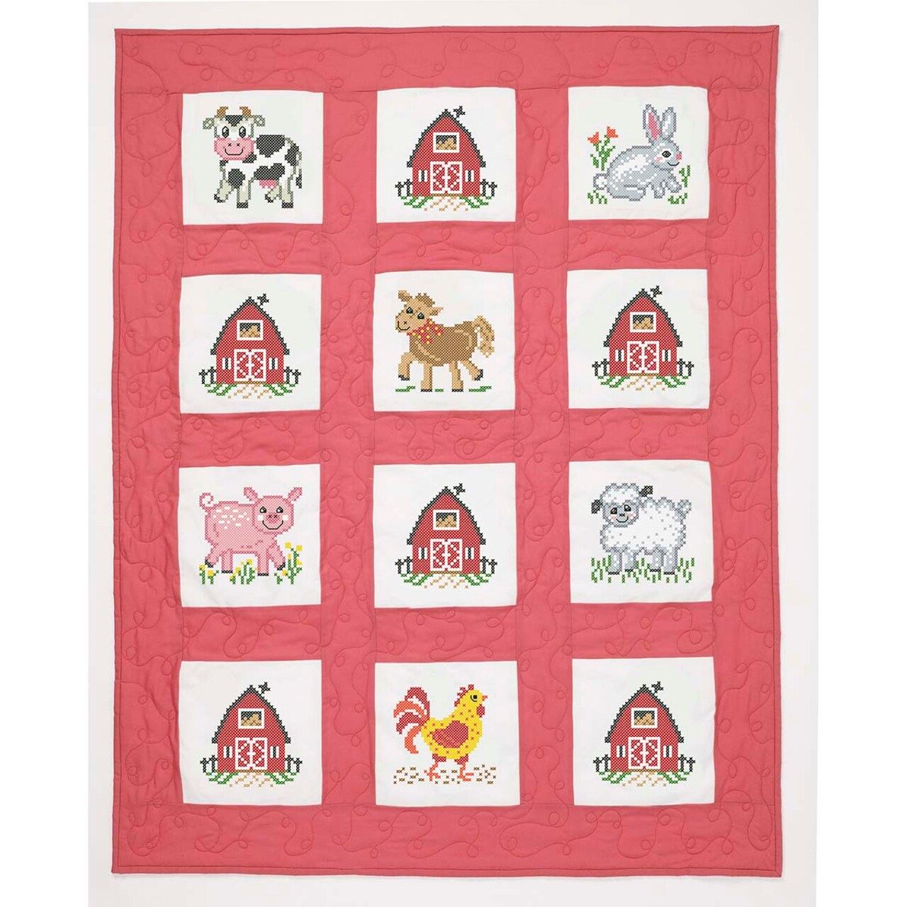 Herrschners Farm Friends Kid's Quilt Blocks Stamped Cross-Stitch